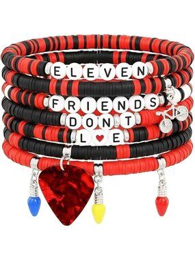 Friendship Bracelet Set - Red & Black Beaded Stretch Bracelets for Fans